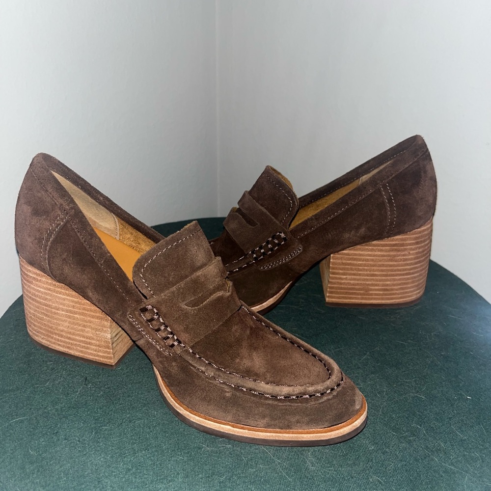 Kork Ease Elegant Brown Suede Women's Block Heel Loafers